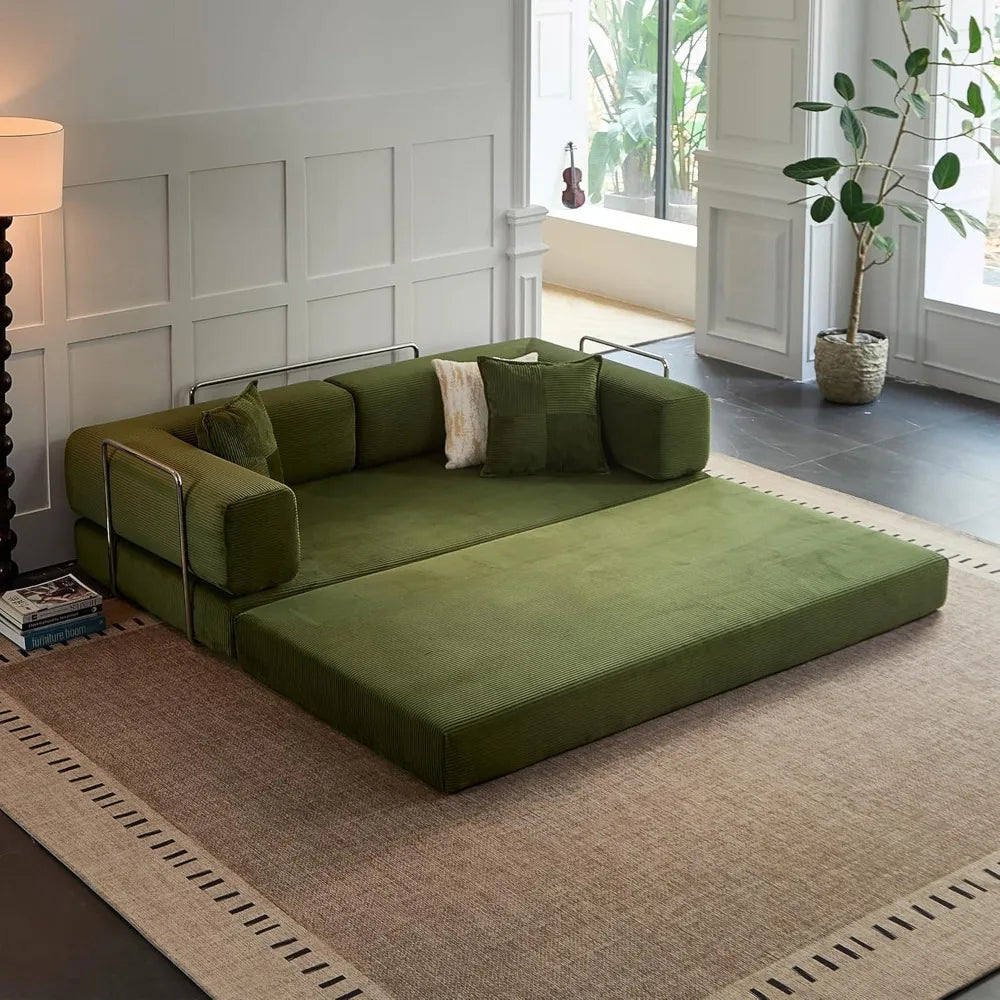 78.8”Compression Sofa - Convertible Sleeper Sofa Bed with Pillow Back Support - Corduroy Foldable Sofa Bed with Fixed-Shape