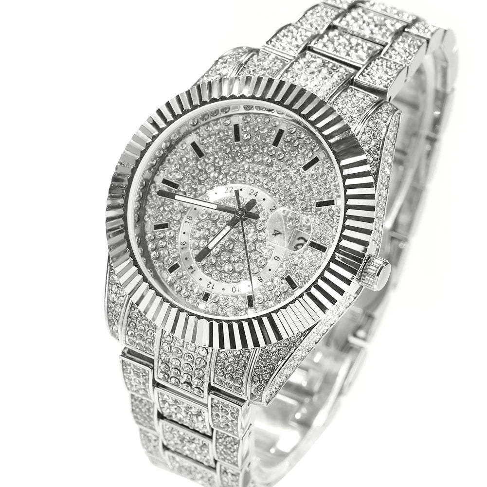 THE BLING KING Men's Watch Iced Out Quartz Clock Luxury Top Quality Rhinestone Automatic Date Business Waterproof Wrist Watches - Uknowucme