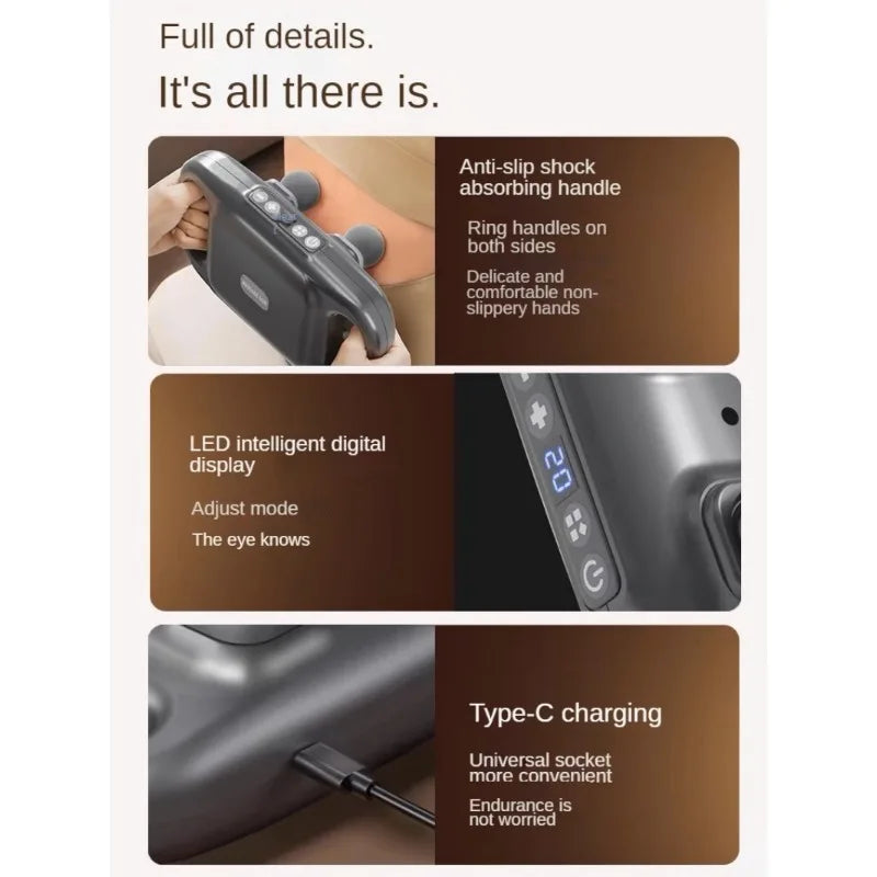 Four-head Fascia Gun Muscle Relaxation Massage Professional Grade Wireless Waist Back Masajeador Deep High Frequency Vibration - Uknowucme