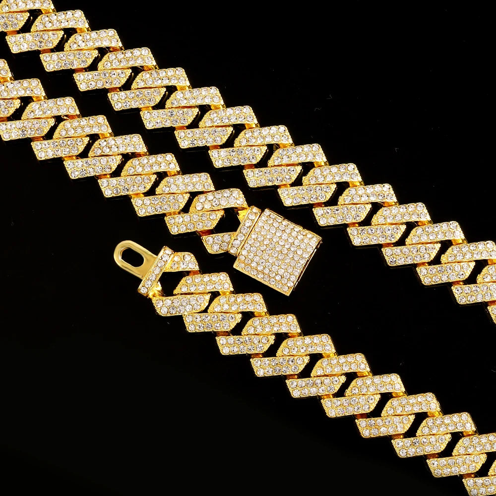 16mm Hip Hop Miami Cuban Link Chain Set Necklace +Watch+Bracelet Creative Iced Out Shiny Trendy Stylish Jewelry For Women Men - Uknowucme