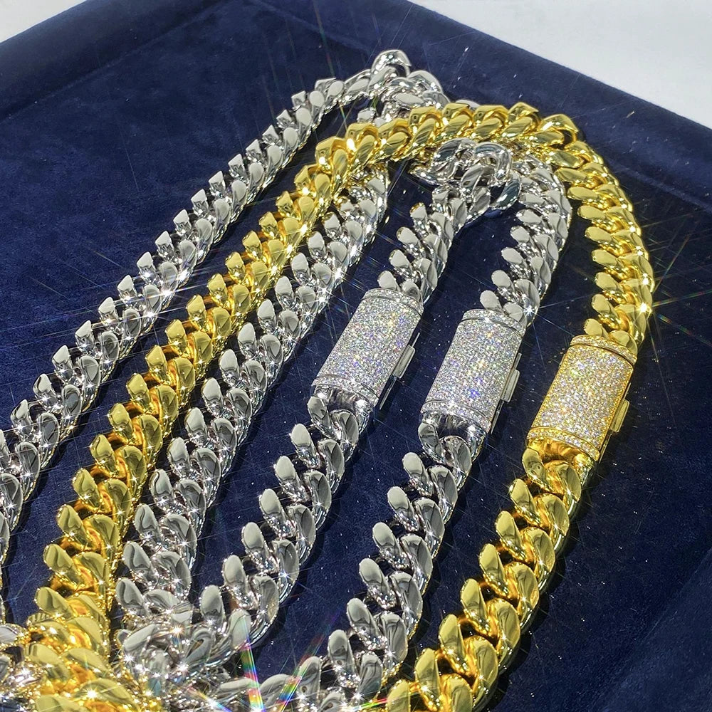925 Silver Glasp Moissanite Necklaces For Men Stainless Steel Cuban Link Chain Necklace Pass Diamonds Tester Free Shipping - Uknowucme