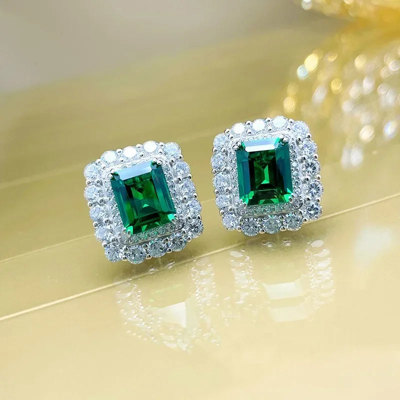 2025 Geometric Green CZ Sparkling Cubic Zirconia Earrings, Suitable for Women's Wedding Parties, Elegant Jewelry - Uknowucme
