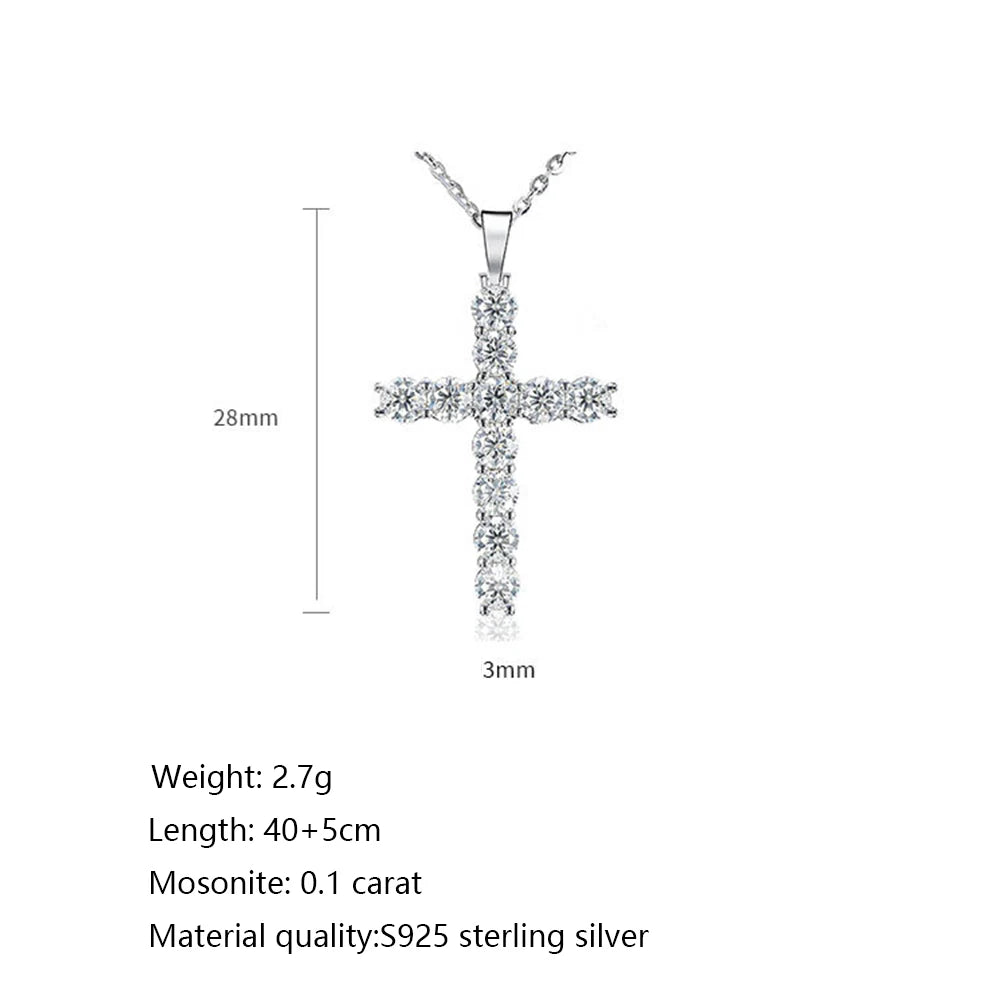 HOYON Luxury s925 Silver Mosonite Full Diamond Cross Pendant Necklace Jewelry Gift Collar Chain Hip Hop Style Couple Accessories - Uknowucme