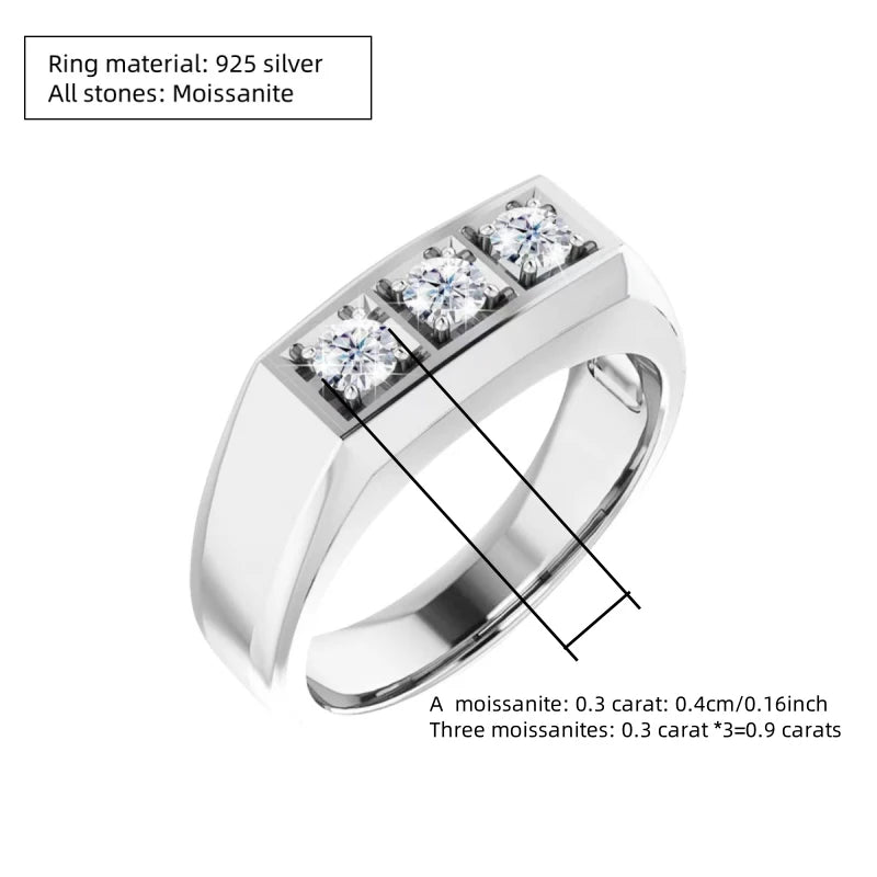 A 925 silver 0.9 carat round moissanite simple, casual, noble, generous and versatile high-quality men's and women's ring - Uknowucme