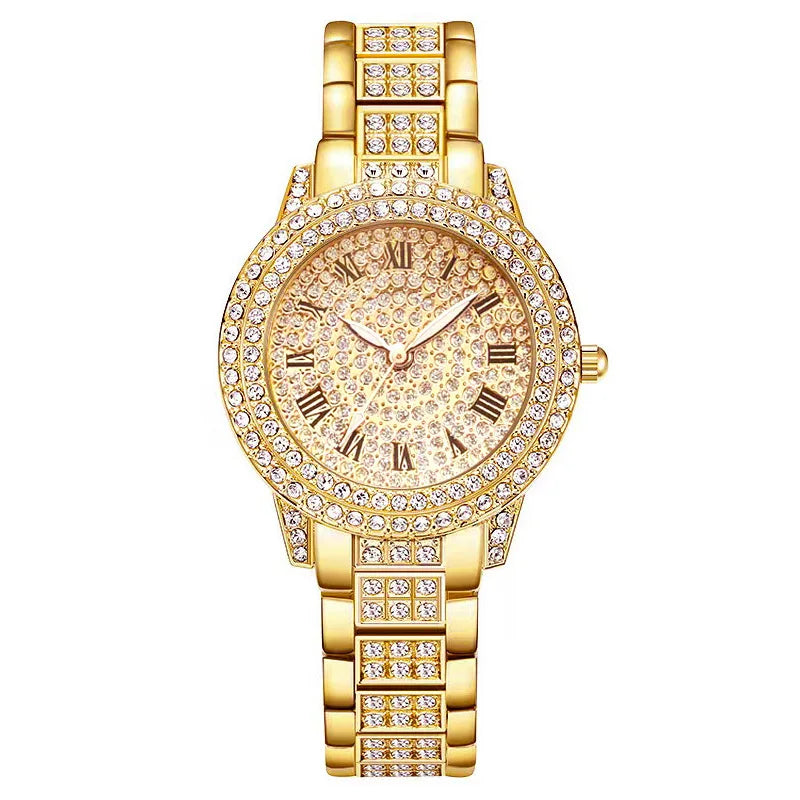 Light Luxury Stylish Women Watch Iced Out Filled With Diamonds Trend Watch Personality Accessories Jewelry Set Gift Box - Uknowucme