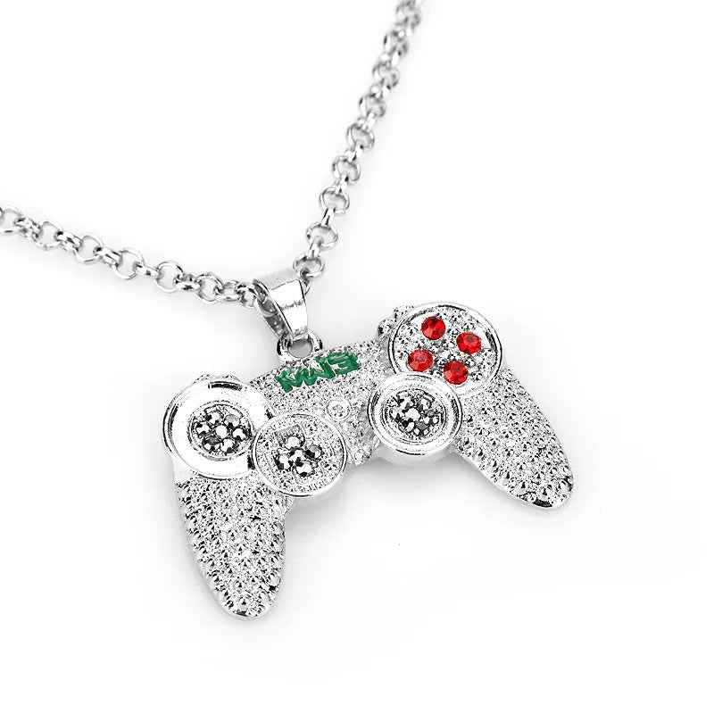 Hip-Hop Jewelry Game Console Handle Necklace Pendant Gold Color Chain Rhinestone Necklace Charms for Children Boys Gifts - Uknowucme