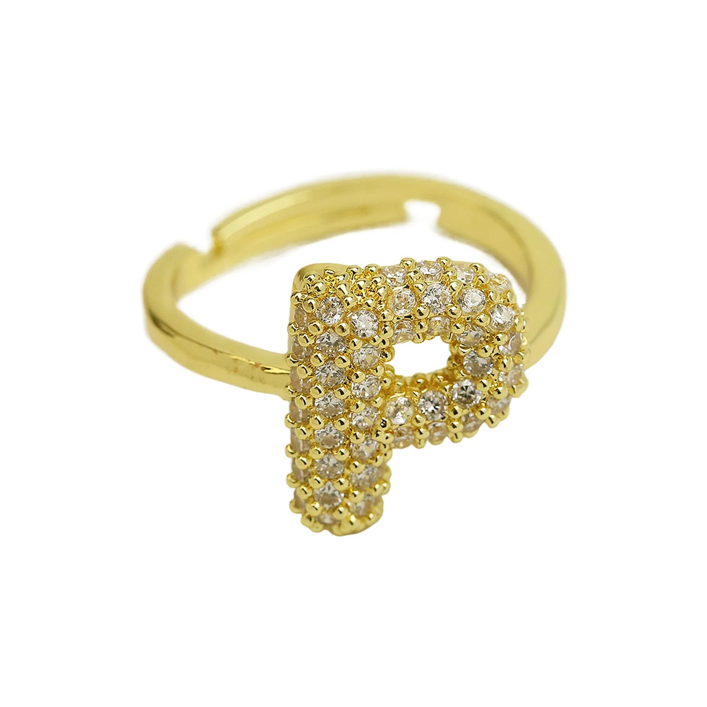 Bubble Cute 26 Letters Ring for Women Balloon Gold Plated Zircon A-Z Letters Open Adjustable Ring Aesthetic Wedding Jewelry Gift - Uknowucme