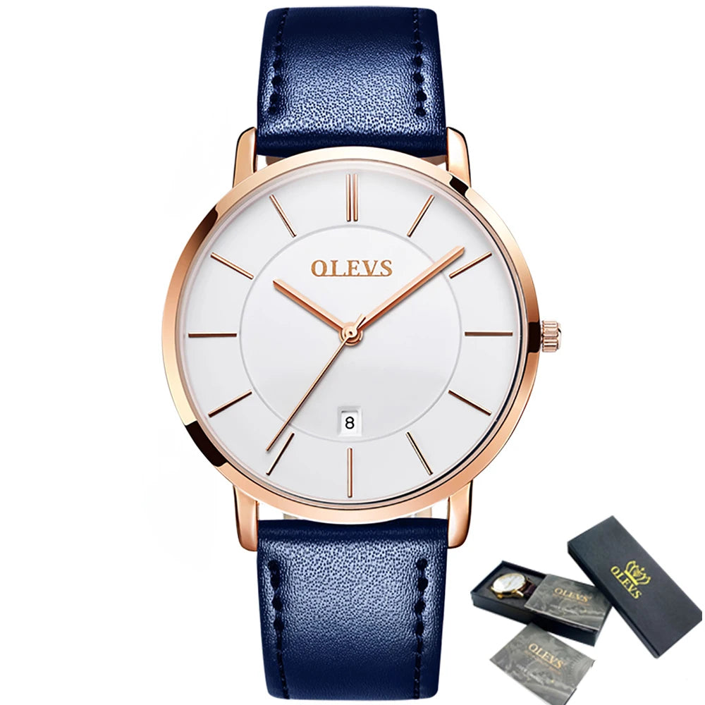 New In OLEVS Quartz Watch for Men Ultra Thin 6.5mm Minimalist Waterproof Date Bussiness Watch Fashion Leather Strap Men's Watch - Uknowucme