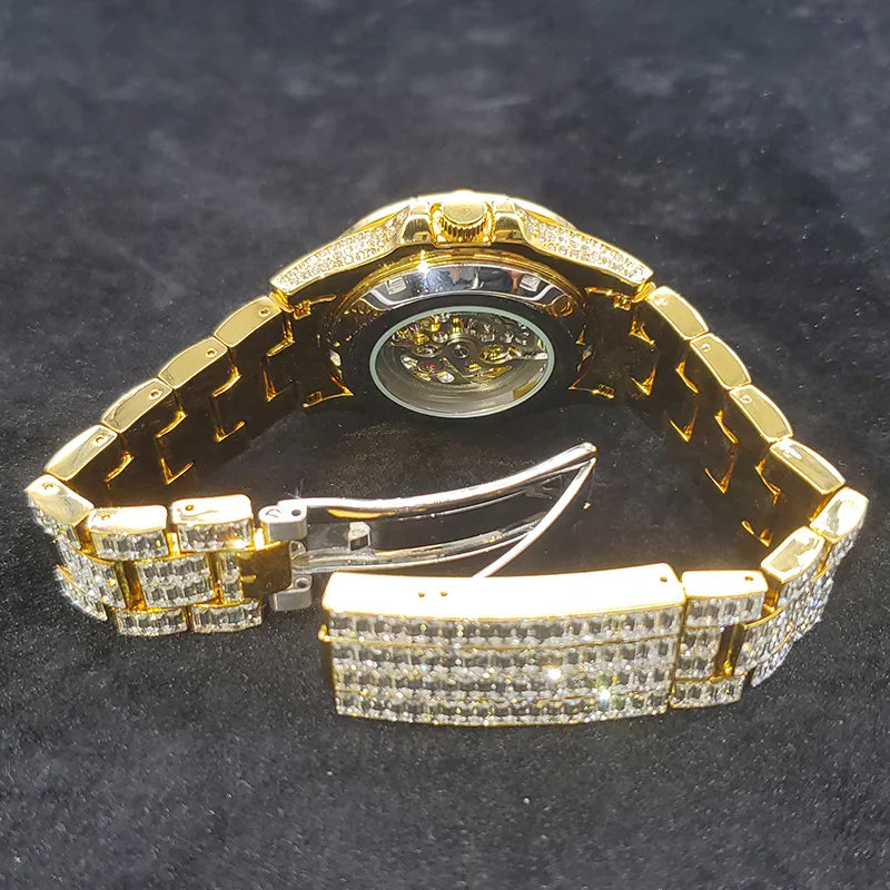 High End Automatic Watch For Men Hip Hop Diamond Hollow Mechanical relogio masculino Luxury Ice Out waterproof Male Watches 2022 - Uknowucme