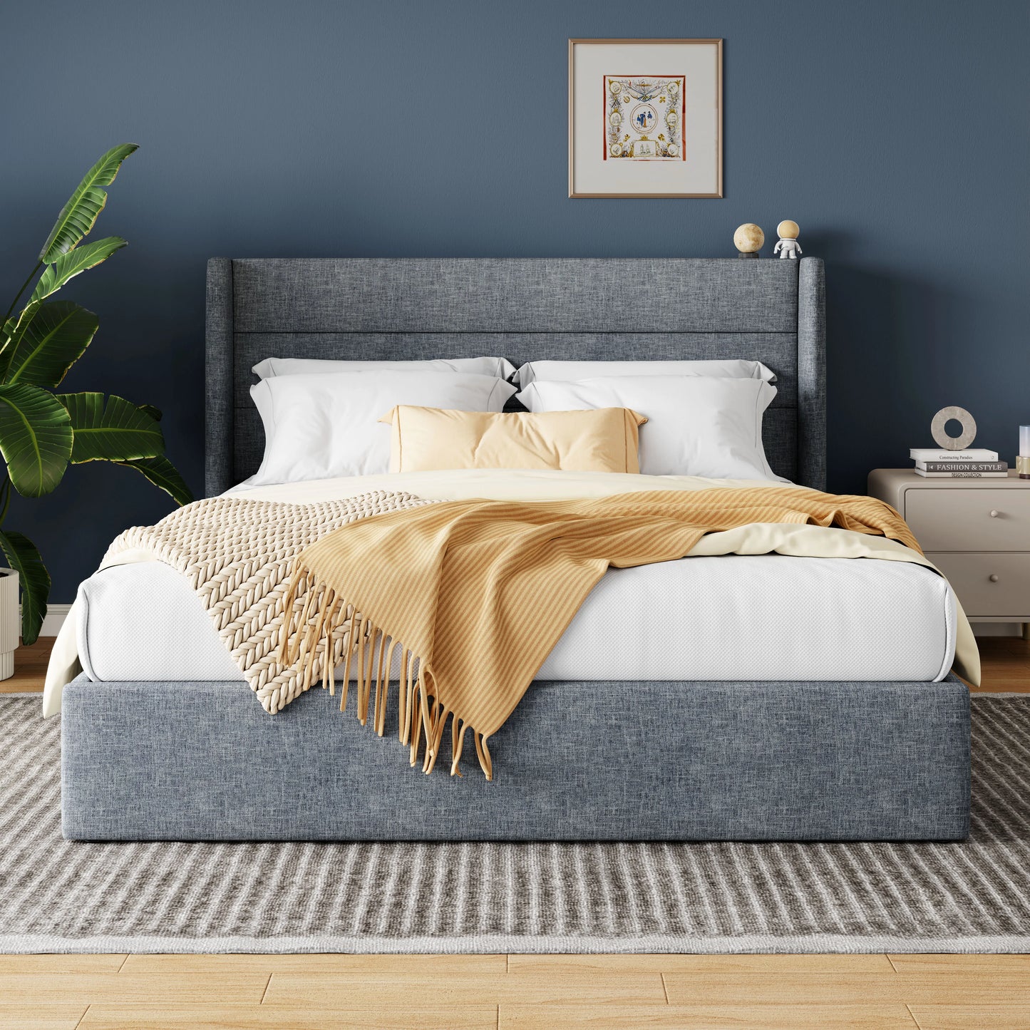 HOOMIC Lift Up Storage Bed with Wingback Headboard/Heavy-Duty Hydraulic Bed/Large Underneath Storage Allewie - Uknowucme