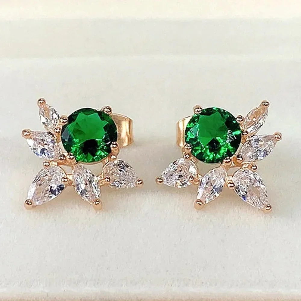 2025 Geometric Green CZ Sparkling Cubic Zirconia Earrings, Suitable for Women's Wedding Parties, Elegant Jewelry - Uknowucme