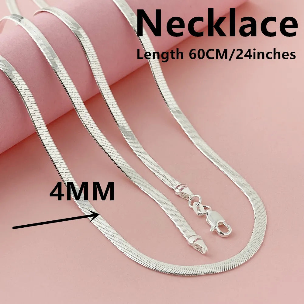 Original 925 Sterling Silver fine 4MM Blade Chain Necklace for Women Men Luxury wedding party Jewelry Holiday gifts - Uknowucme