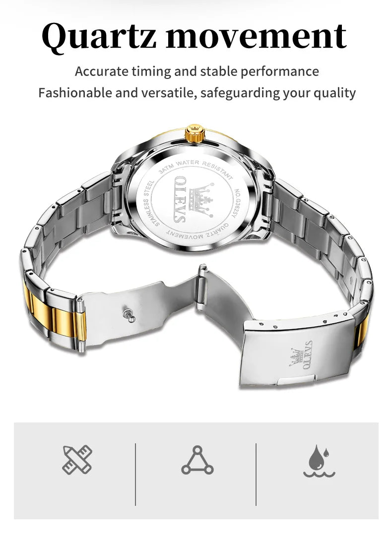 OLEVS 3623 Men's Watches Business Luxury Diamond Roman Scale Waterproof Luminous Stainless steel Gold Wristwatches Man - Uknowucme