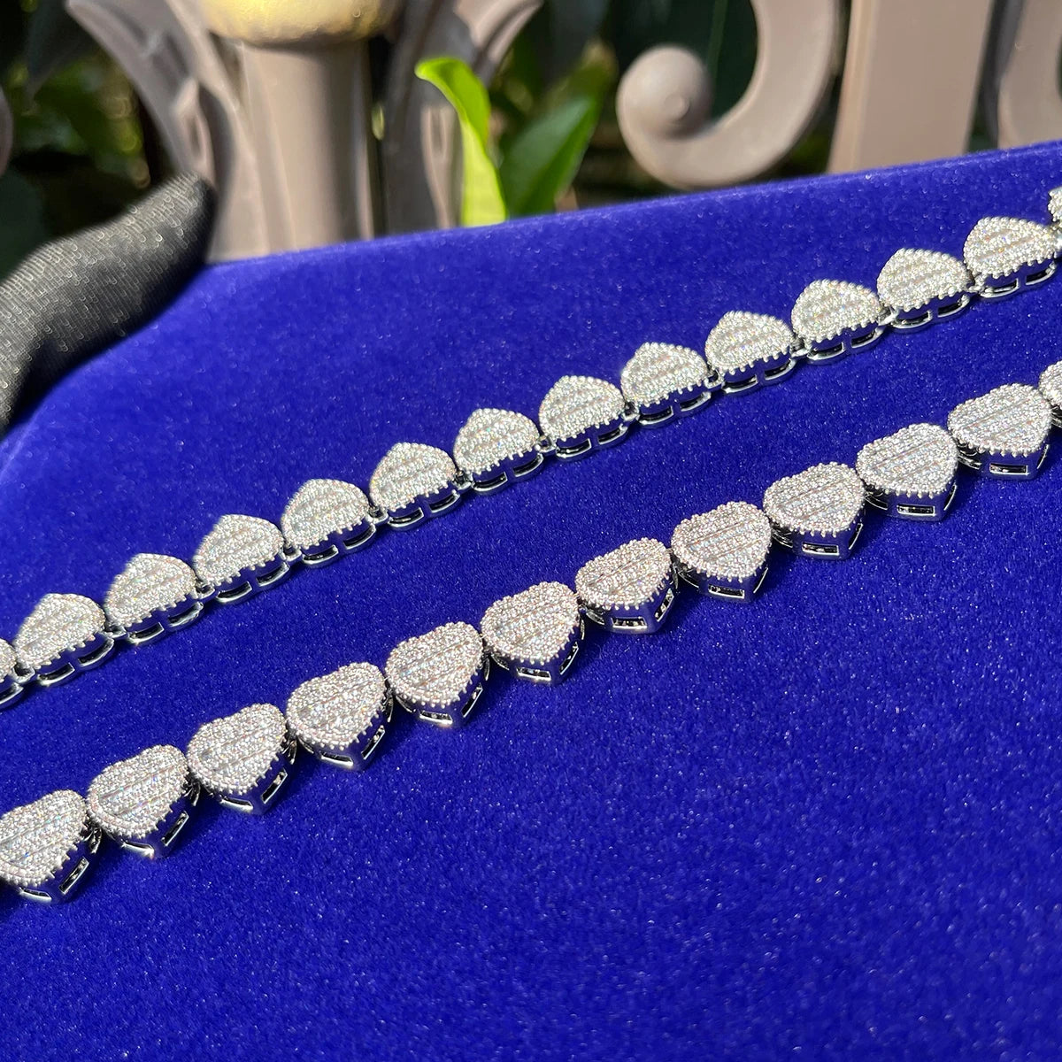 Bubble Letter Baguette Crushed Heart Necklace for Women Iced Out Choker Micro Pave Prong Setting Hip Hop Jewelry - Uknowucme
