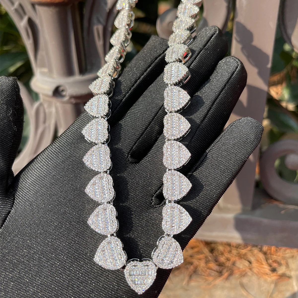 Bubble Letter Baguette Crushed Heart Necklace for Women Iced Out Choker Micro Pave Prong Setting Hip Hop Jewelry - Uknowucme