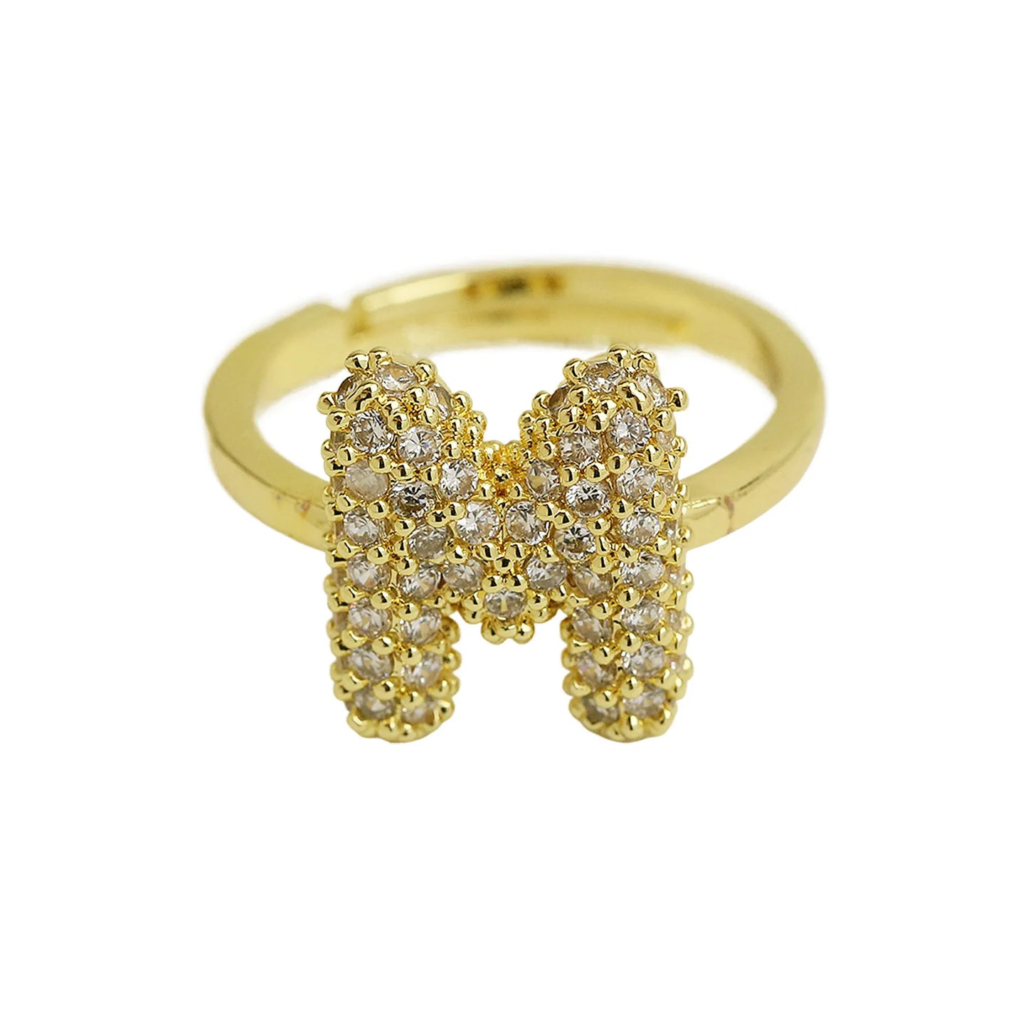 Bubble Cute 26 Letters Ring for Women Balloon Gold Plated Zircon A-Z Letters Open Adjustable Ring Aesthetic Wedding Jewelry Gift - Uknowucme