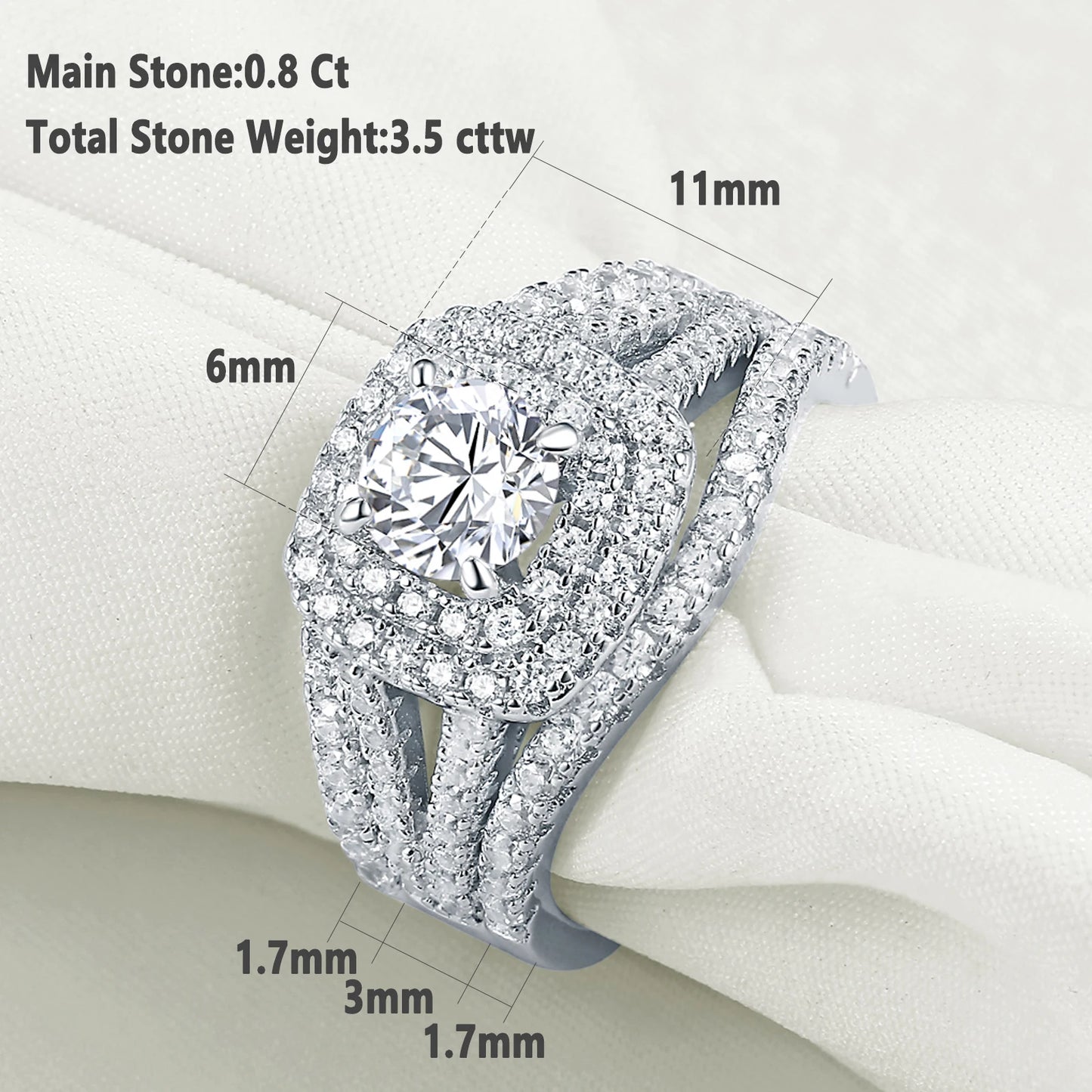 Newshe 3 Pieces 925 Sterling Silver Wedding Rings for Women AAAAA CZ Blue Side Stones Luxury Jewelry Engagement Bridal Set - Uknowucme