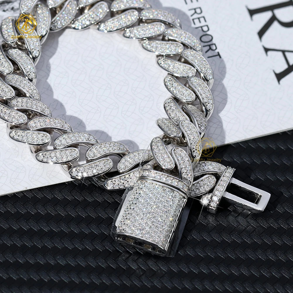 925 Sterling Silver Miami Cuban Moissanite Link Chain Hip Hop Shinning Jewelry Moissanite 8mm 10mm 12mm Cuban Link Bracelet - Uknowucme