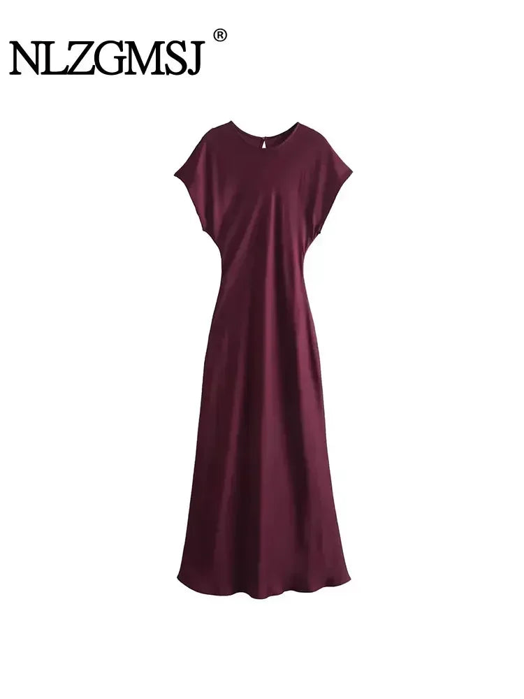 TRAF 2024 Midi Satin Dress Woman Long Dresses For Women Chic And Elegant Evening Dresses Female Party Dress - Uknowucme