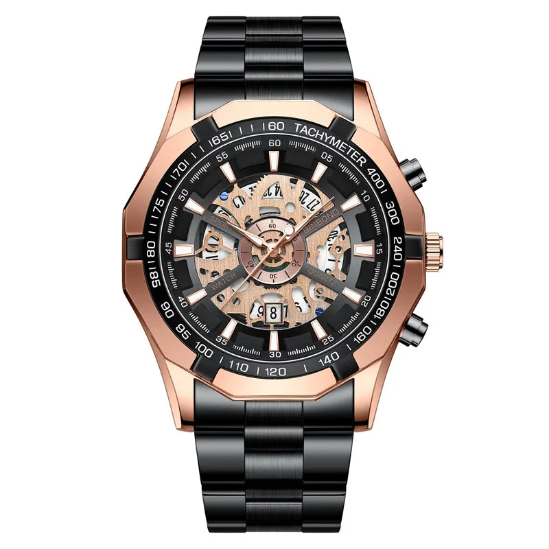 2025 Mens Quartz Watches Top Brand Luxury Stainless Steel Waterproof Hollow Out Blue Big Male Wristwatches Relogio Masculino - Uknowucme