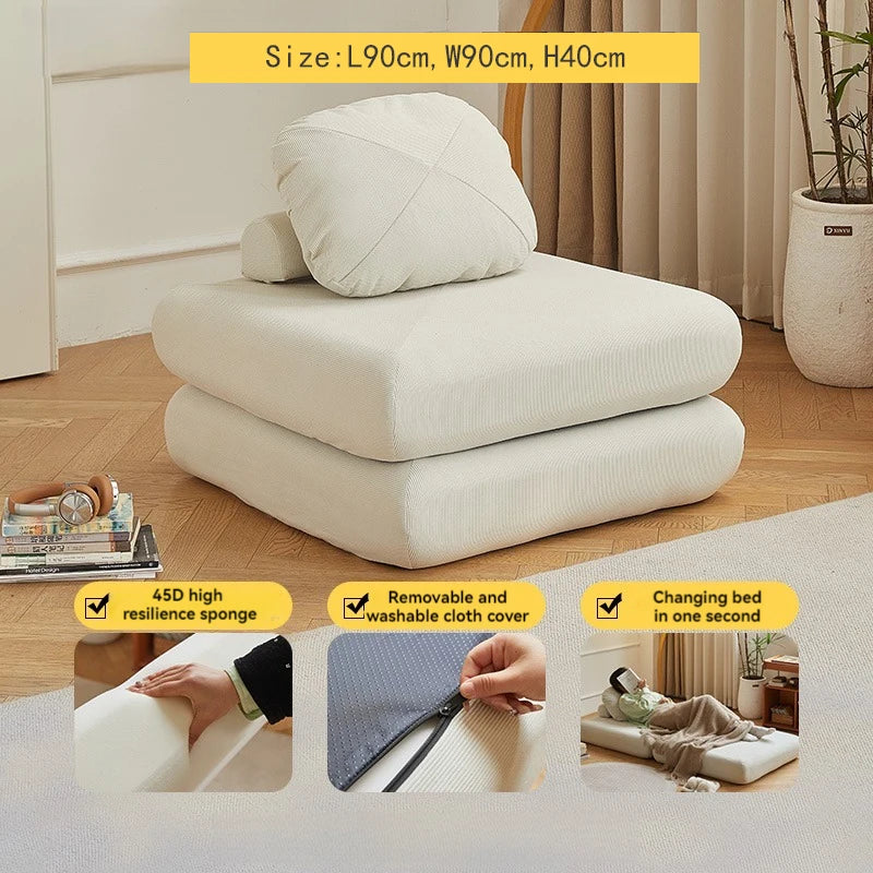 Fabric single sofa, sweet potato sofa bed, small-sized living room folding dual-use tatami, tofu block lazy sofa - Uknowucme