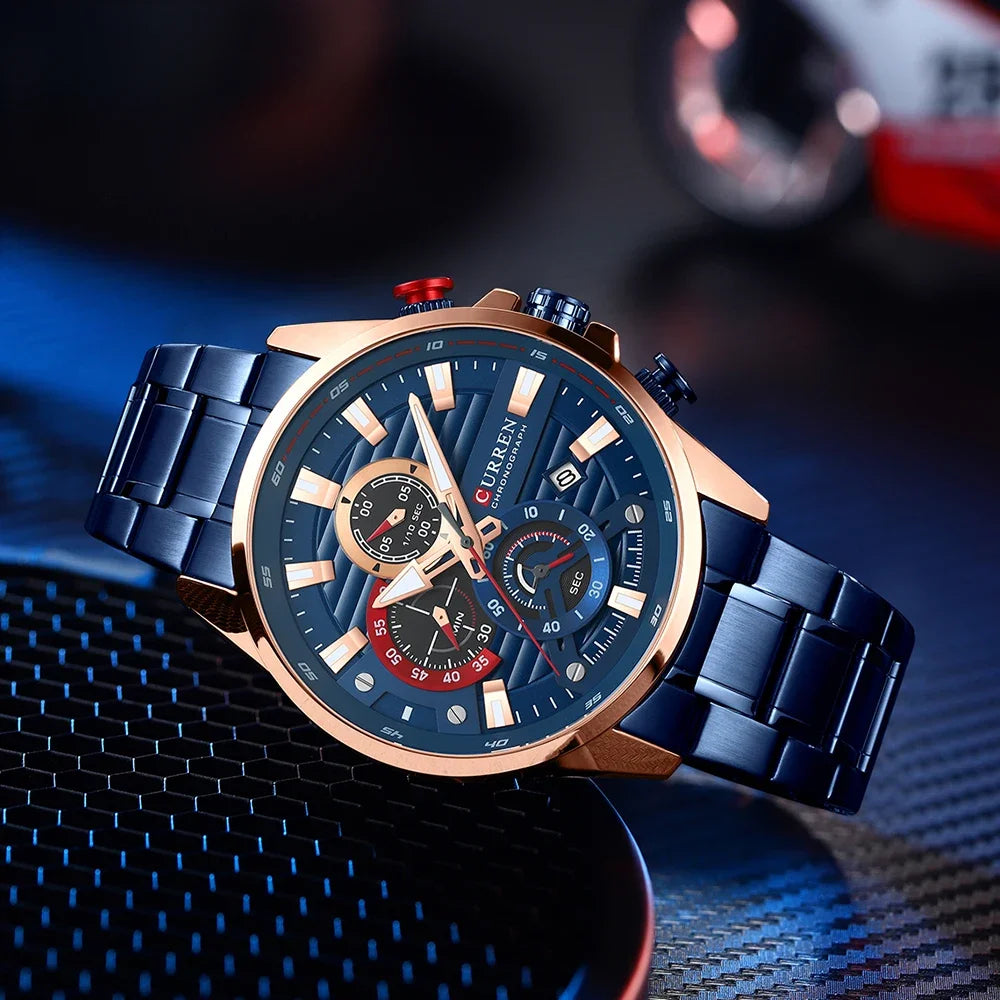 CURREN Multifunctional Quartz Men's Watch Sport Stainless Steel Strap Luminous Watch with Automatic Date часы мужские наручные - Uknowucme
