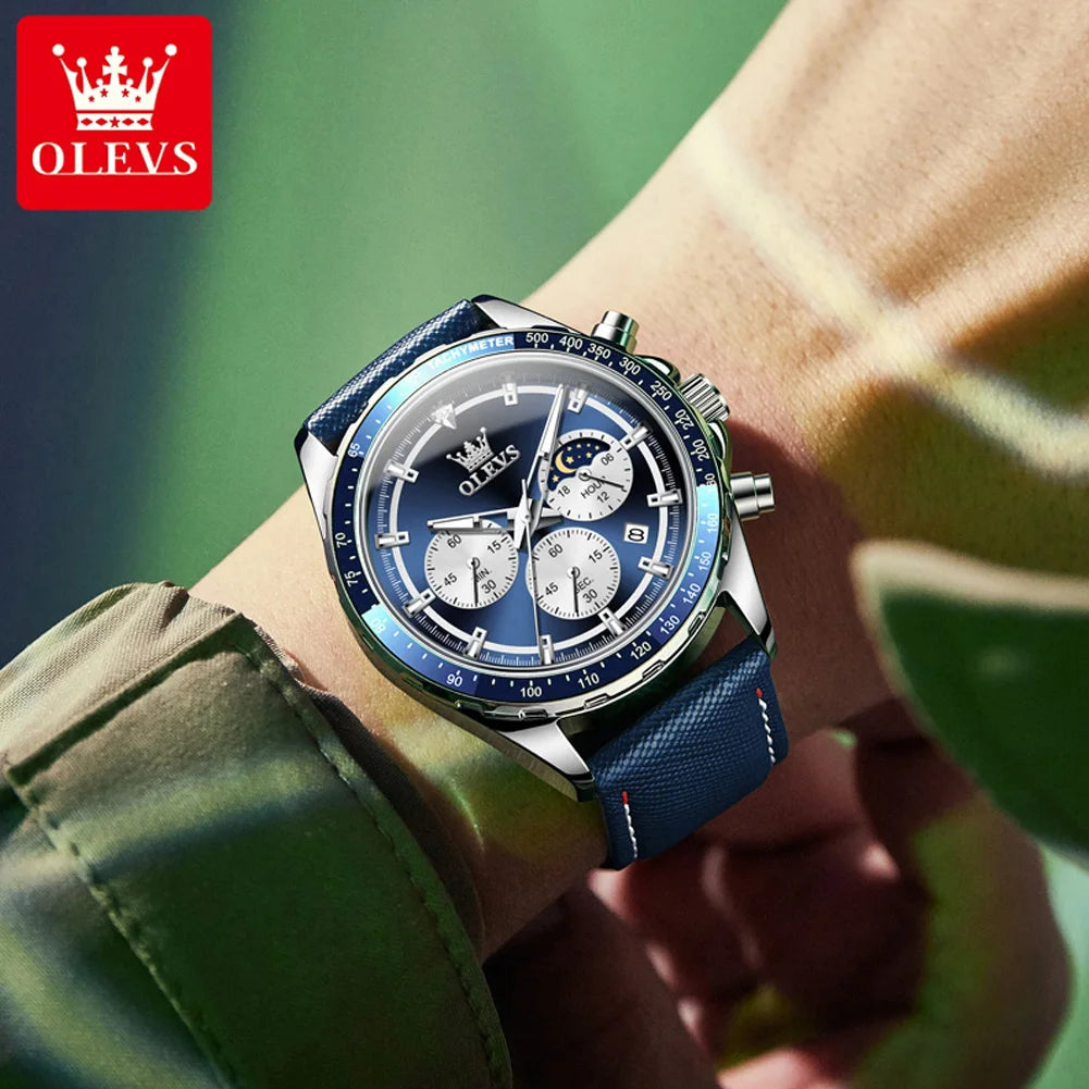 OLEVS 2945 Men's Watches Multifunctional Small Dial Design Leather Strap Waterproof High Quality Quartz Male Wristwatches NEW - Uknowucme