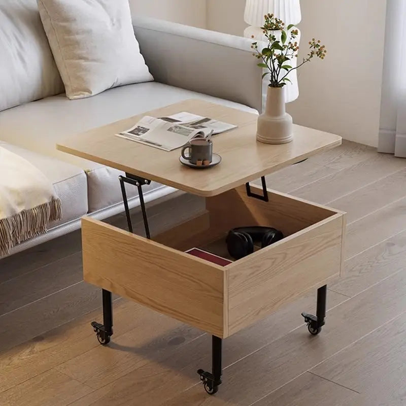 Realife Tea Table Simple And Adjustable Solid Wood Rock Board Small Table Japanese Cream Style Movable Living Room Side Table - Uknowucme