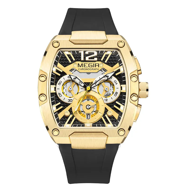 MEGIR Navy Blue Silicone Strap Sport Watch for Men Fashion Waterproof Chronograph Quartz Wristwatch with Luminous Hands Calendar - Uknowucme