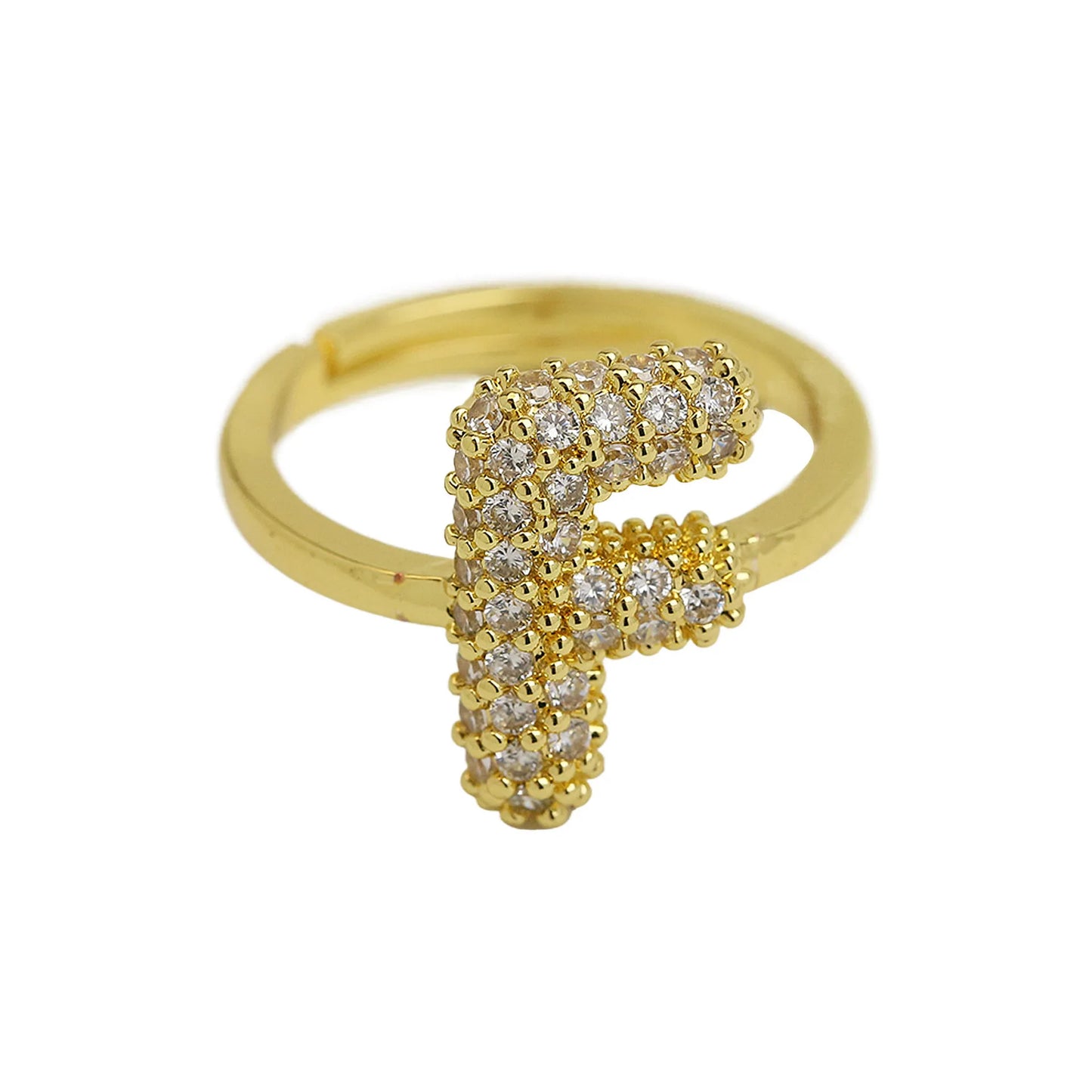 Bubble Cute 26 Letters Ring for Women Balloon Gold Plated Zircon A-Z Letters Open Adjustable Ring Aesthetic Wedding Jewelry Gift - Uknowucme