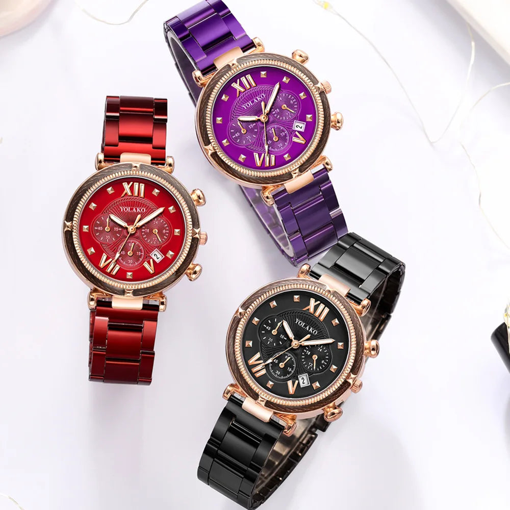 Fashion 5pcs Watch Set Women Blue Watches Women Stainless Steel Auto Date Quartz Wristwatches Montre Pour Femme Reloj Mujer 2022 - Uknowucme