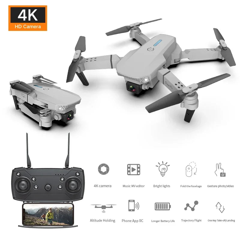 New E88 Pro WIFI FPV Drone Wide Angle HD 4K 1080P Camera Height Hold RC Foldable Quadcopter Dron Helicopter Toys Gift - Uknowucme