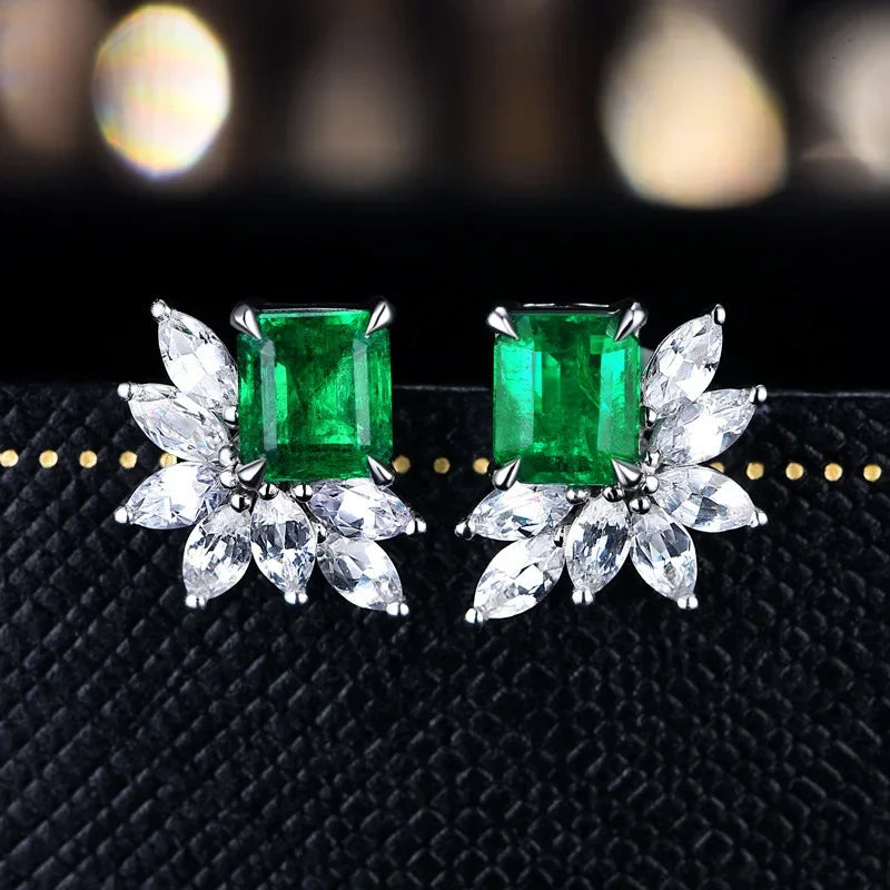 2025 Geometric Green CZ Sparkling Cubic Zirconia Earrings, Suitable for Women's Wedding Parties, Elegant Jewelry - Uknowucme