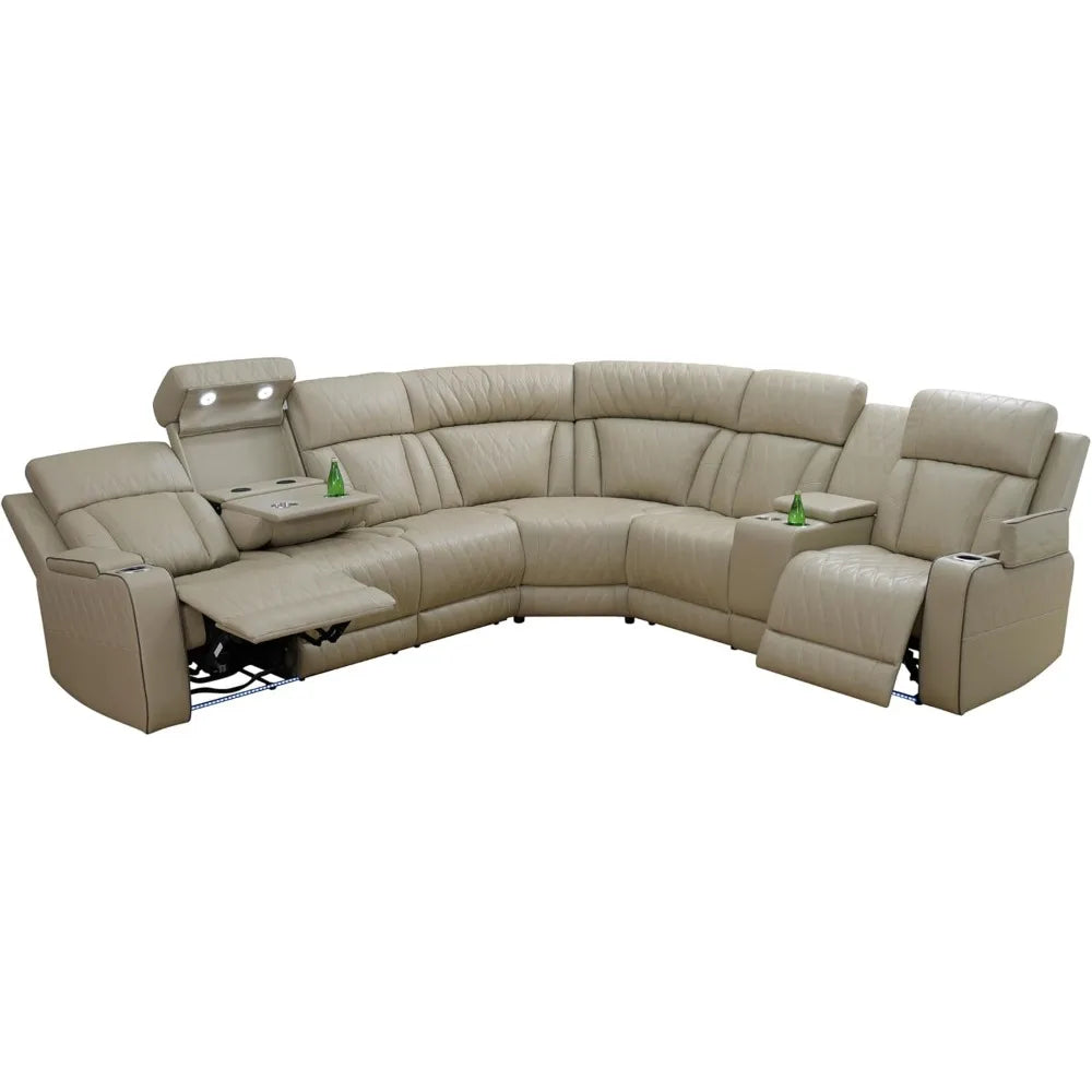 Power Recliner Sectional Sofa with LED Light, Breathing Leather Power Reclining Sofa, Sectional Reclining sofas with USB Port - Uknowucme