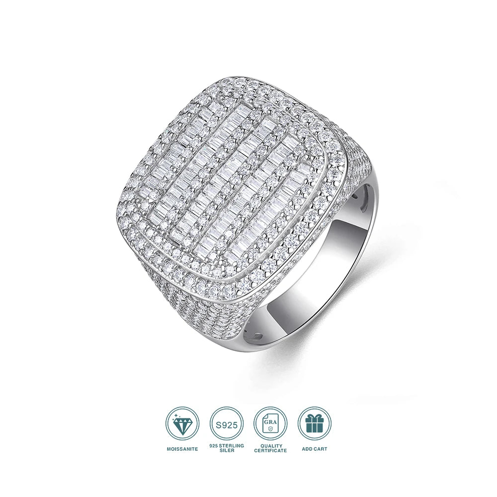 JIUZUAN Moissanite Ring 925 sterling silver 18K gold plated Elegant pave design Suitable for men GRA certificate included. - Uknowucme