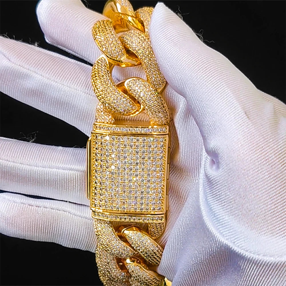 ALINOYA Hip Hop Ice Out 25Mm Miami Cuban Chain Bling Diamond Jewelry Zircon 18K Gold Plated Thick Link Necklace - Uknowucme