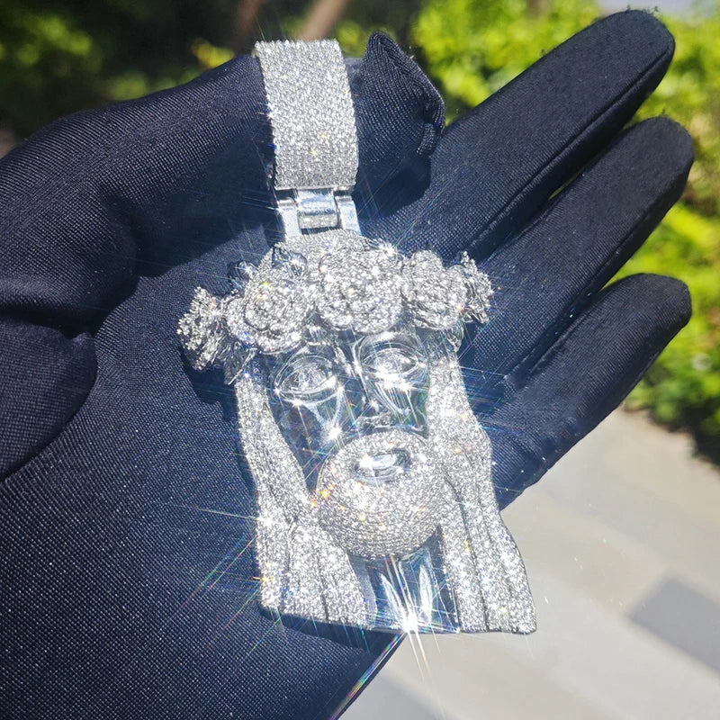 Hip Hop 5A+ CZ Stone Paved Bling Ice Out Rose Flower JESUS PIECE Pendants Necklaces for Men Rapper Jewelry Gold Silver Color - Uknowucme
