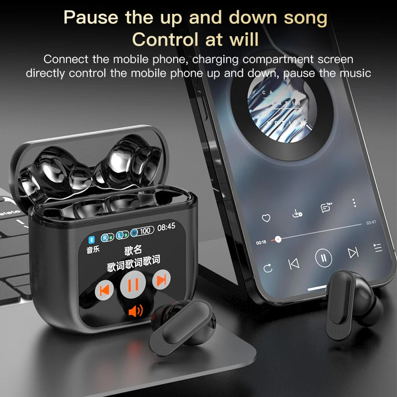 New LED Touchscreen Wireless Bluetooth Headphone TWS Earphones Visible Active Noise Cancellation Sport Earphone Color Screen - Uknowucme