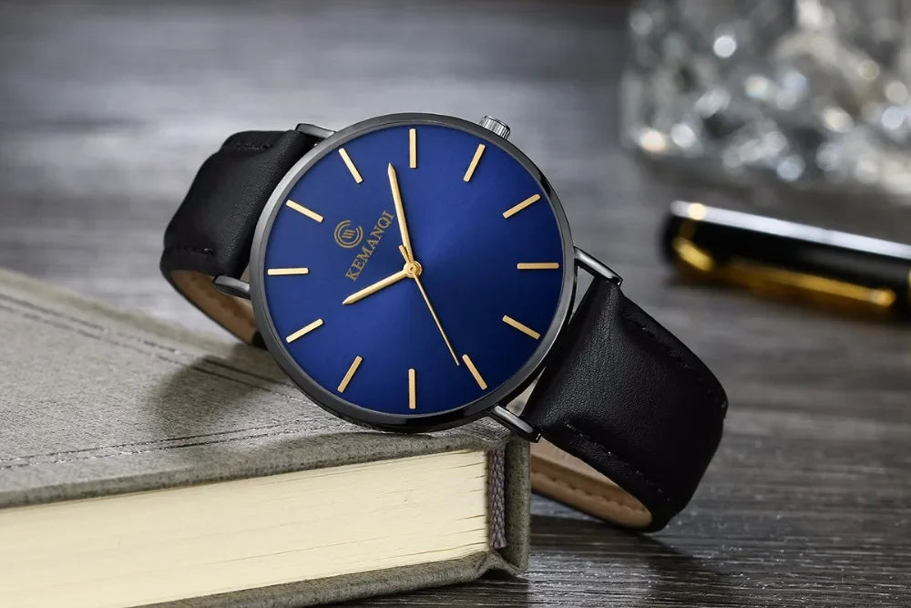 Fashion Ultra Thin Men's Quartz Wristwatch Minimalist Style Mens Watch Leather Band Business Casual Male Clock relogio masculino - Uknowucme