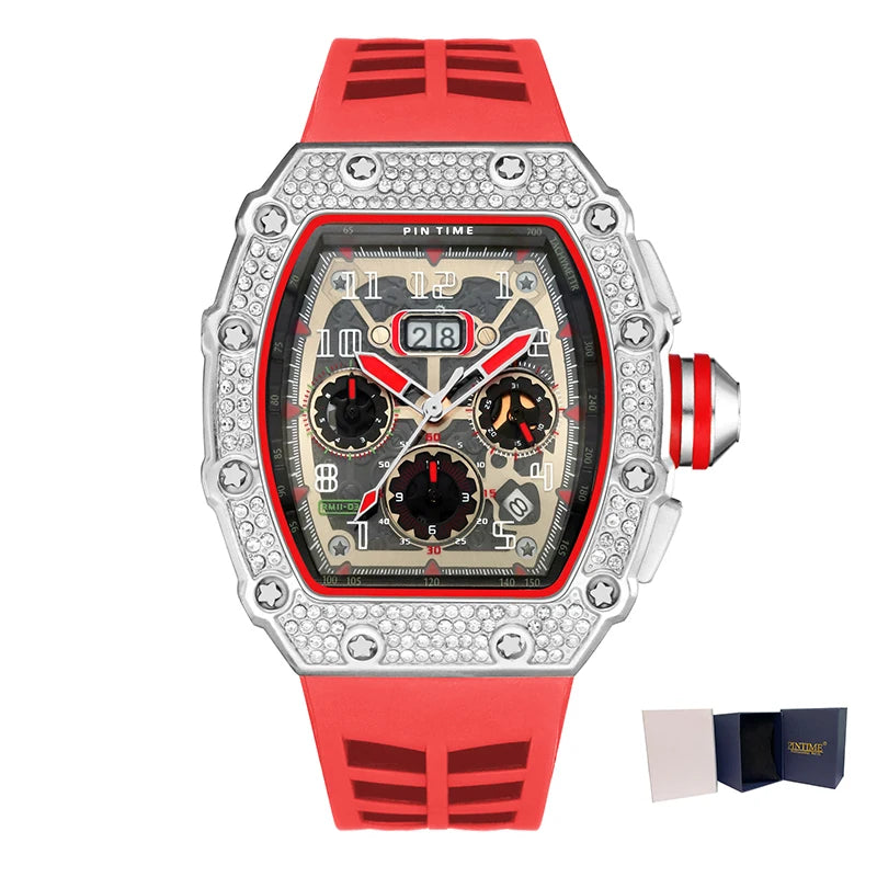 New Arrival Men Business Quartz Watch PINTIME Top Brand Bling Iced Out Diamond Hip Hop Chronograph Popular Item Six Colors - Uknowucme
