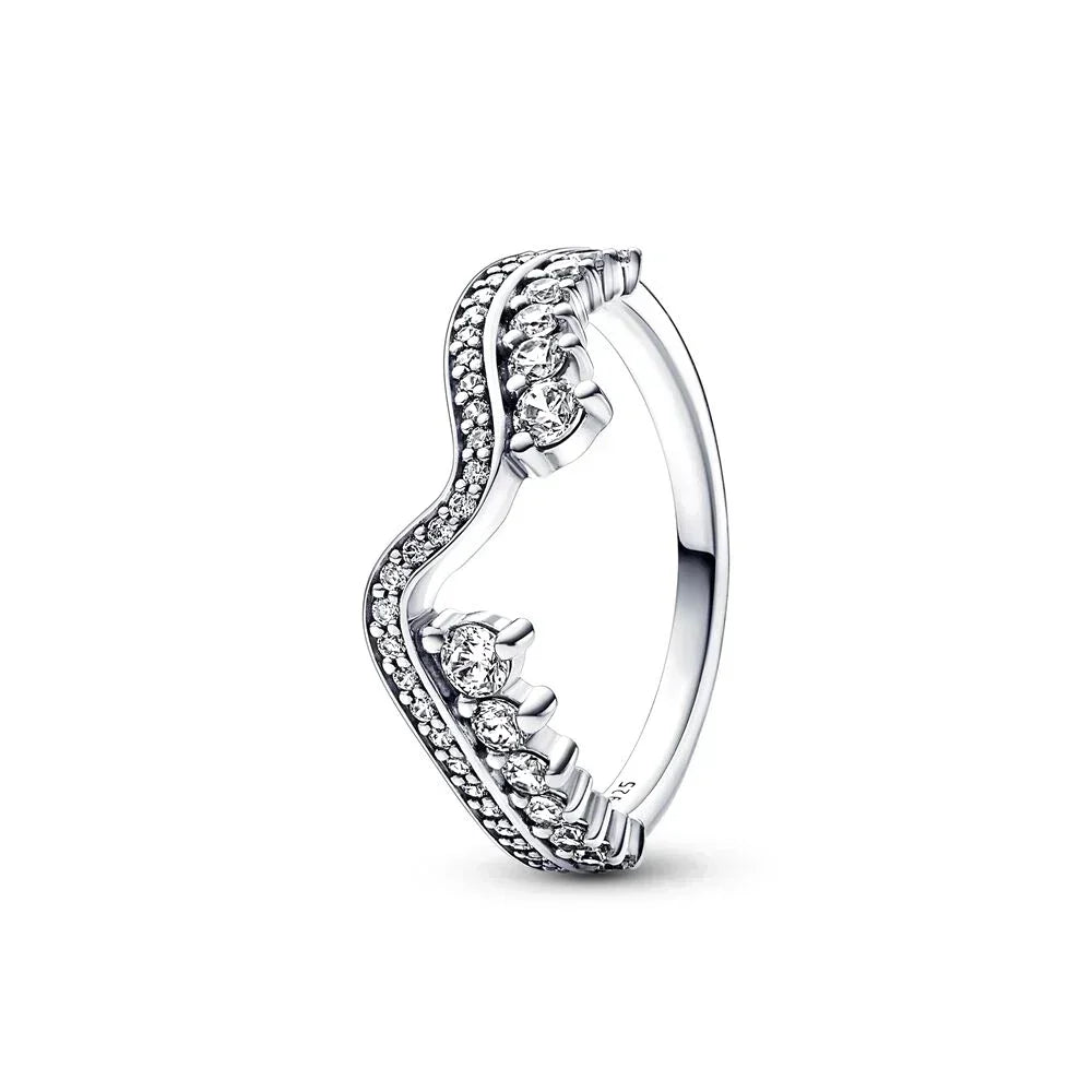 New High Quality 925 Sterling Silver pretty Radiant Heart Pavé Signet Ring Sparkling Wave ME Pavé & Red Dual Ring DIY Gift - Uknowucme