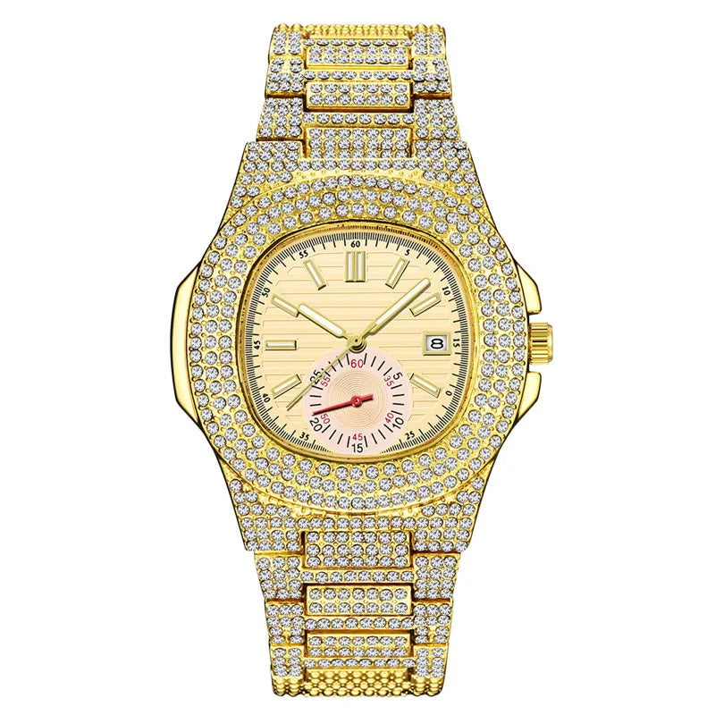 New Hip Hop Watches For Men Reloj Hombre Fashion Alloy Band Diamond Calendar Gifts Quartz Wristwatches Relogios Masculino 2024 - Uknowucme