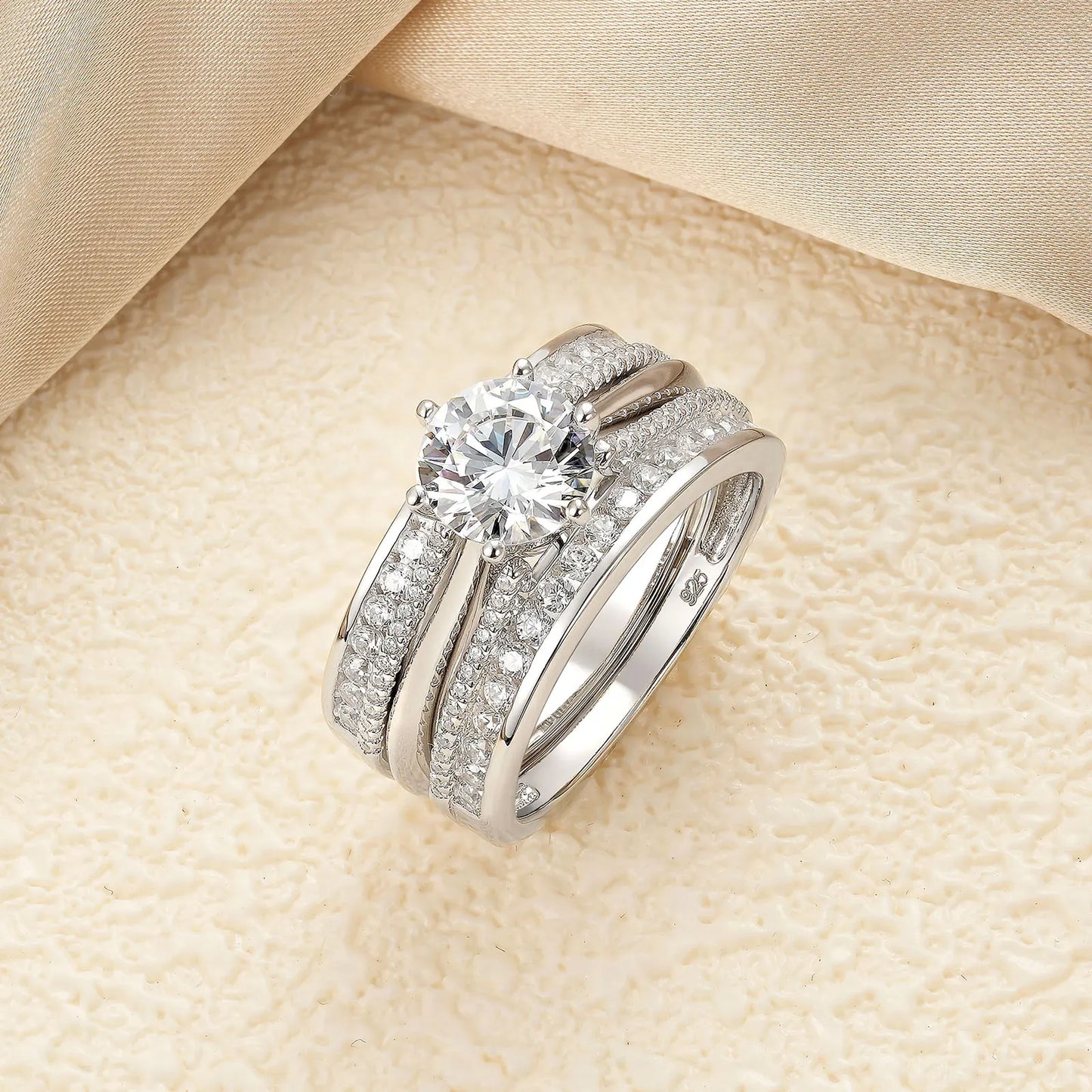 Newshe 2 Pcs Wedding Ring Set 925 Sterling Silver Yellow Gold Simulated Diamond CZ Engagement Rings for Women Luxury Jewelry - Uknowucme