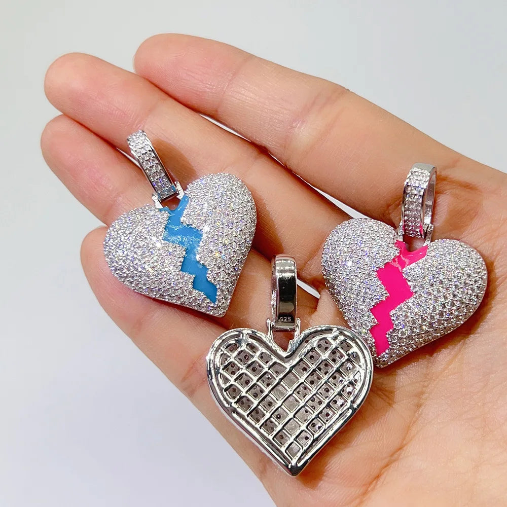 Fluorescence Heart Moissanite Pendant Necklaces For Men S925 Silver Real Diamond Necklace Women Jewelry Pass Tester With GRA - Uknowucme