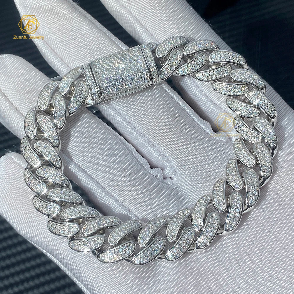 925 Sterling Silver Miami Cuban Moissanite Link Chain Hip Hop Shinning Jewelry Moissanite 8mm 10mm 12mm Cuban Link Bracelet - Uknowucme