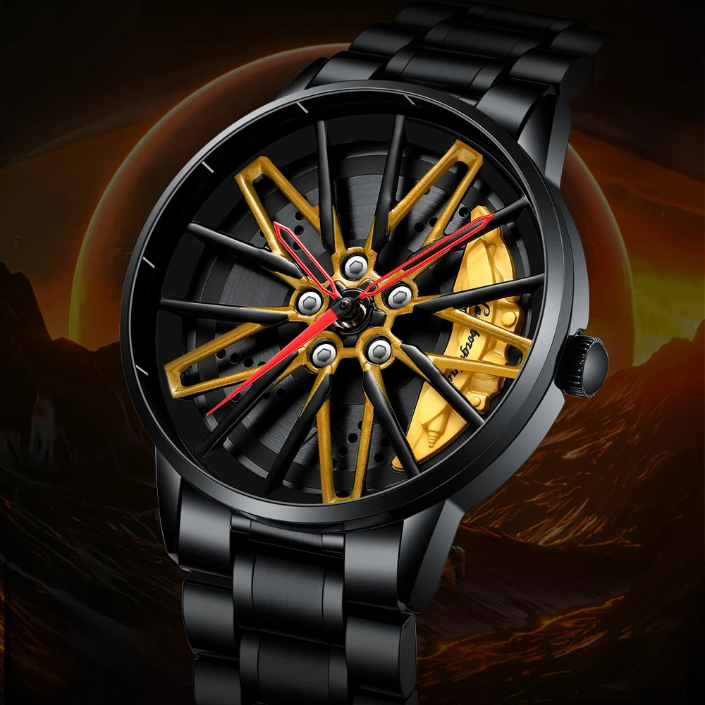 Original Rotate Watches Car Rim Watch 3D Real Men Watches Waterproof Quartz Men's Sports 360° Rotate Wheel Watches For Men Clock - Uknowucme