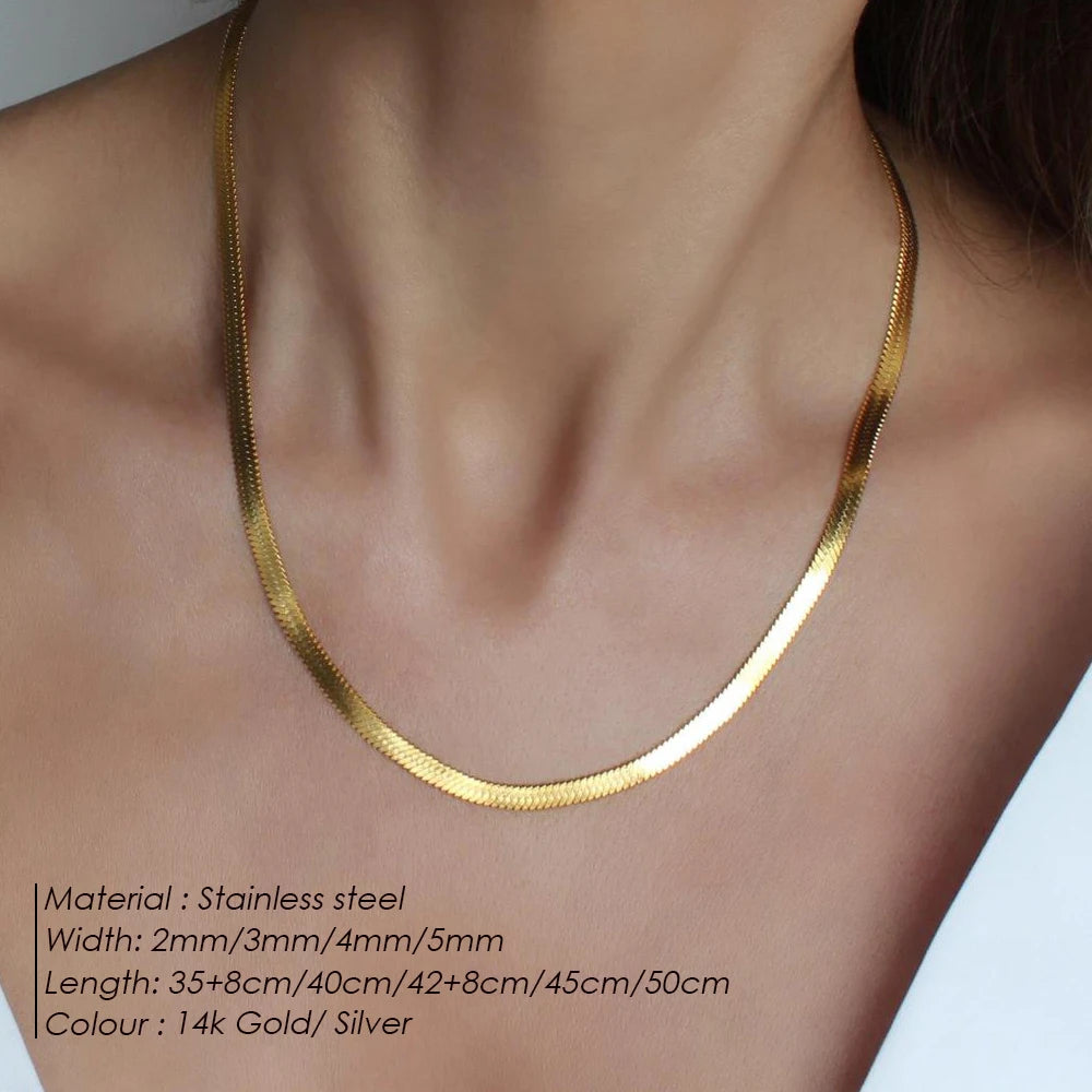 Hot Fashion Unisex Snake Chain Women Necklace Choker Stainless Steel Herringbone Gold Color Chain Necklace For Women Jewelry - Uknowucme