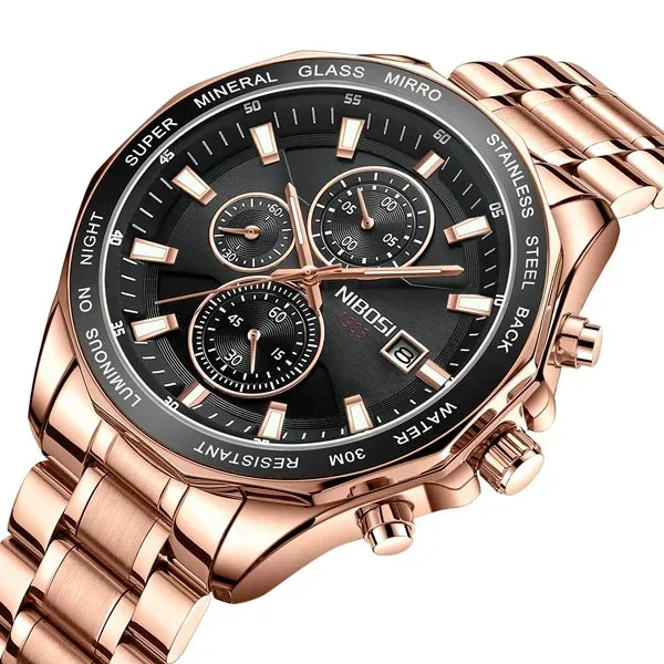 NIBOSI Fashion Big Watch Stainless Steel Top Brand Luxury Sport Chronograph Quartz Watches For Men Wristwatch Relogios Masculino - Uknowucme