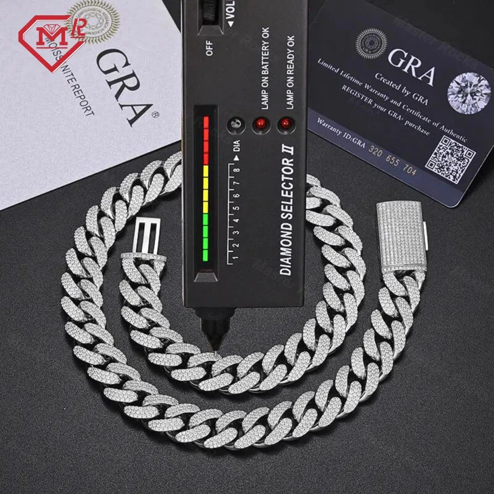 Classic Iced Out Cuban Link Chain 15mm Hiphop 925 Sterling Silver Vvs Moissanite Cuban Link Chain - Uknowucme