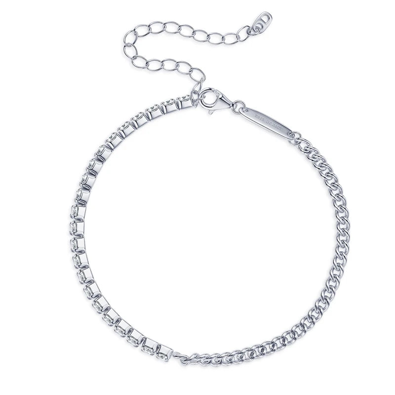 Anziw 100% Real 925 Silver Bracelet 3mm D Color Moissanite 18k Gold Plated Half Tennis Cuban Bracelet for Women Original Jewelry - Uknowucme